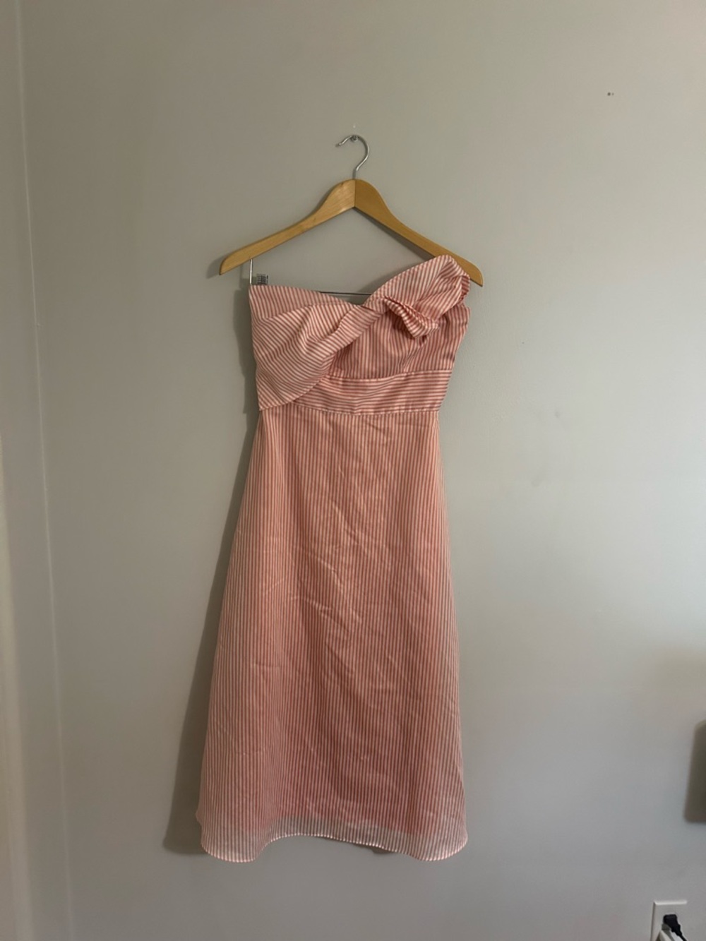 Gianni Bini Pink and White Striped Strapless Midi Dress with Bow